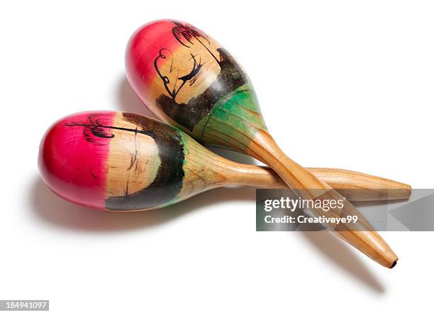 mexican wood maracas - maracas stockfoto's en -beelden