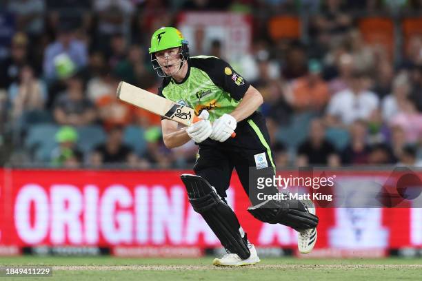 Cameron Bancroft of the Thunder bats during the BBL match between Sydney Thunder and Brisbane Heat at Manuka Oval, on December 12 in Canberra,...