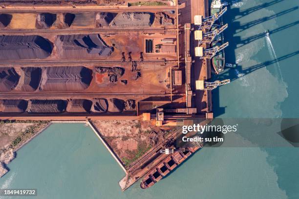 mineral import and export port by the seaside - mineral stock pictures, royalty-free photos & images