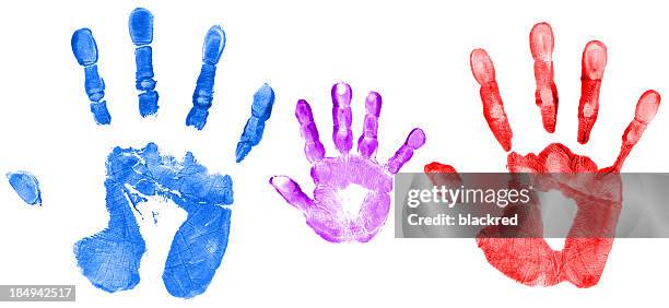 family hand prints - kids art stockfoto's en -beelden