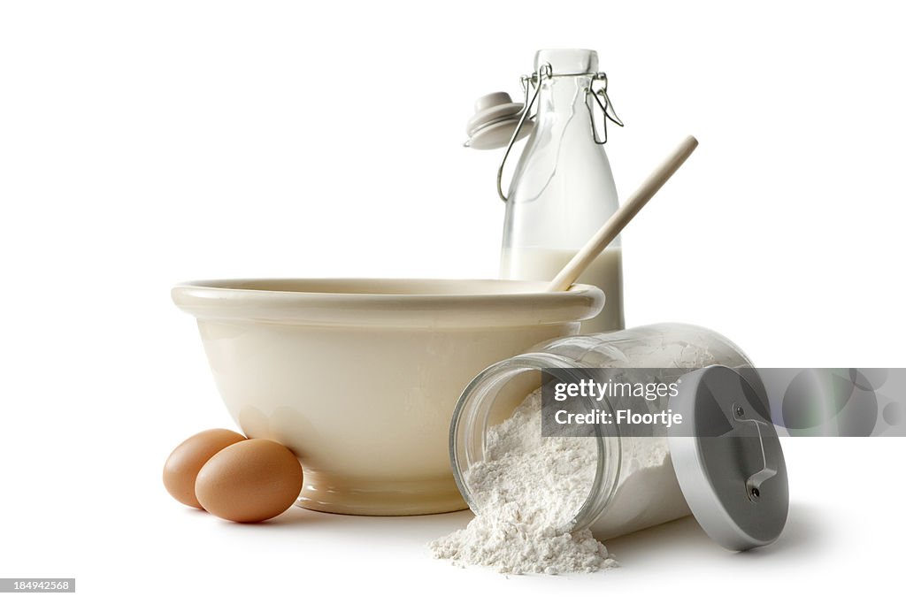 Assar ingredientes: Tigela de ovos, trigo, leite