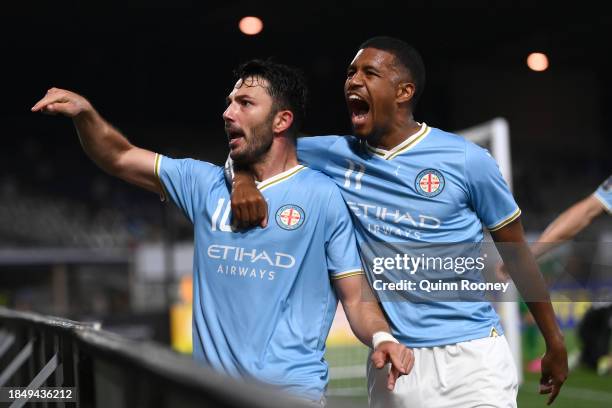 Tolgay Arslan of Melbourne City celebrates scoring a goal during the AFC Champions League Group H match between Melbourne City and Zhejiang FC at...