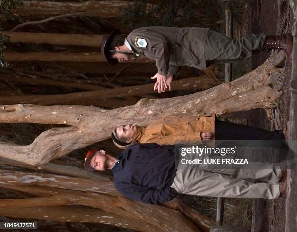 President Bill Clinton and First Lady Hillary Clinton listen to guide Domingo Munez 17 October in the Quetrihue Forest in San Carlos de Bariloche,...