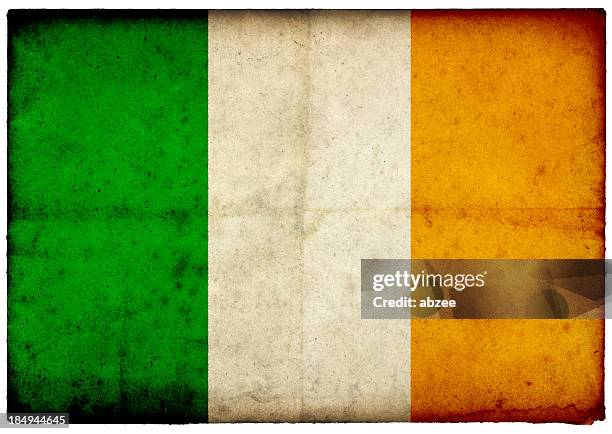 grunge irish flag on rough edged old postcard - republic of ireland flag stock pictures, royalty-free photos & images