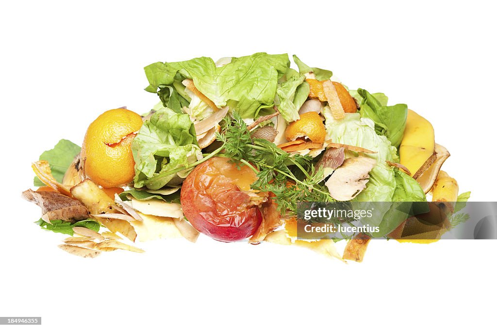 Heap of fruit and vegetable scraps for recycling