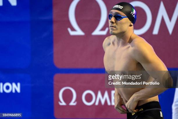 Simone Cerasuolo of Italy prepares to compete in the 50m Breaststroke Men Final during the European Short Course Swimming Championships at Complex...