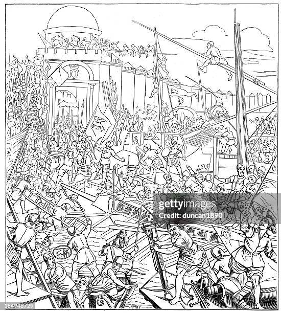 siege of constantinople in 1204 - istanbul stock illustrations