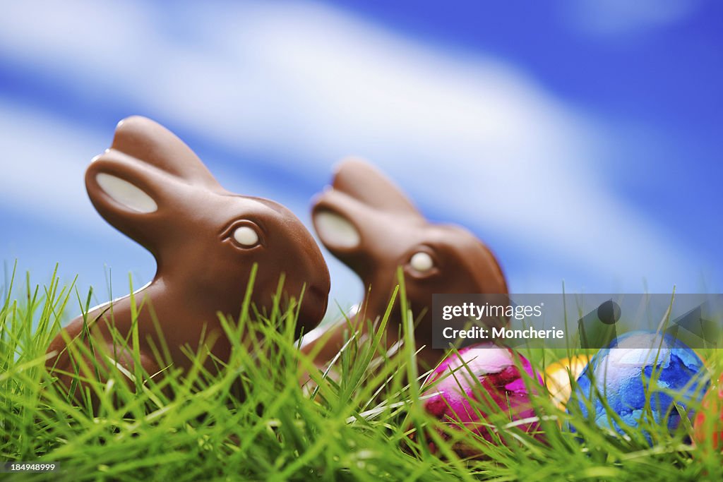 Schokolade Hasen, bunte Ostern Eier