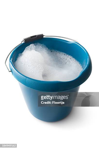 cleaning: bucket with soap isolated on white background - bucket stock pictures, royalty-free photos & images