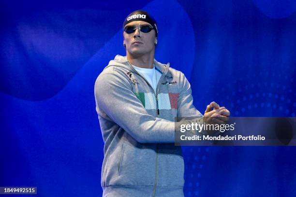 Nicolo Martinenghi of Italy prepares to compete in the 50m Breaststroke Men Final during the European Short Course Swimming Championships at Complex...