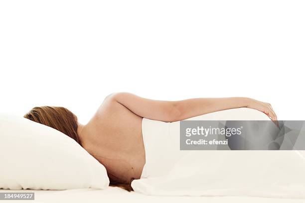 woman sleeping in bedroom - bed on white stock pictures, royalty-free photos & images