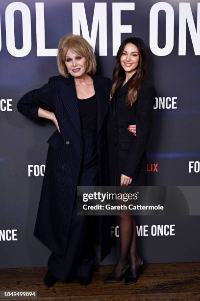 Joanna Lumley and Michelle Keegan attend the "Fool Me Once" photocall at Soho Hotel on December 12, 2023 in London, England.
