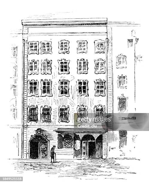 birthplace of mozart in original condition - 1891 stock illustrations