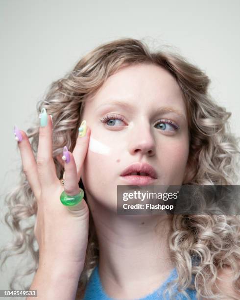 studio beauty portrait of gen z woman. - european appearance stock pictures, royalty-free photos & images