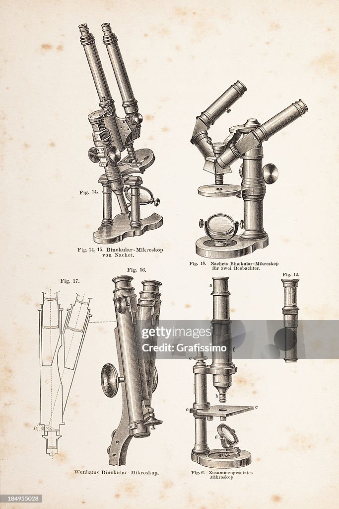 Entalhes diferentes Microscópio em 1877