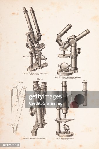 Engraving different microscope from 1877 Engraving different microscope from 1877