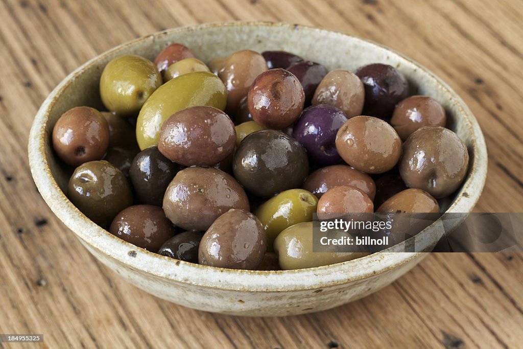 Small bowl of organic olives