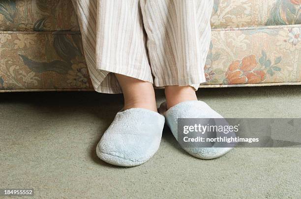 slippers - senior woman stockings stock pictures, royalty-free photos & images
