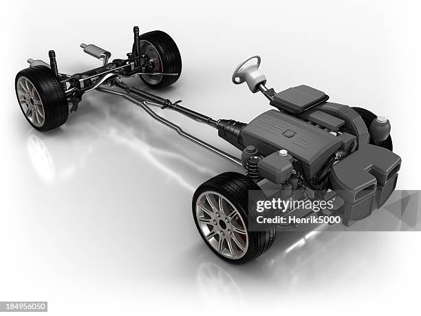 car chassis - isolated on white with clipping path - chassis stockfoto's en -beelden