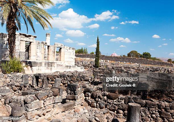 synagogue ruins,capernaum - capernaum stock pictures, royalty-free photos & images