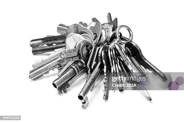 old keys on key ring - key ring isolated stockfoto's en -beelden