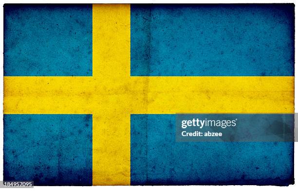 grunge swedish flag on rough edged old postcard - swedish flag stock pictures, royalty-free photos & images