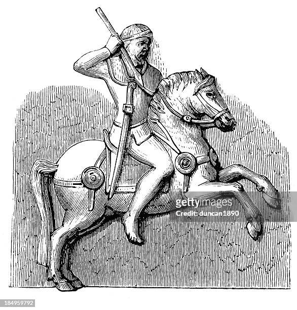 barbarian cavalry soldier - attila the hun stock illustrations