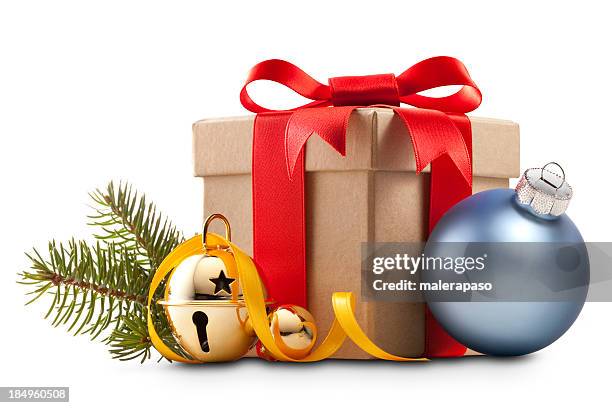 christmas present with decoration - christmas present isolated stock pictures, royalty-free photos & images