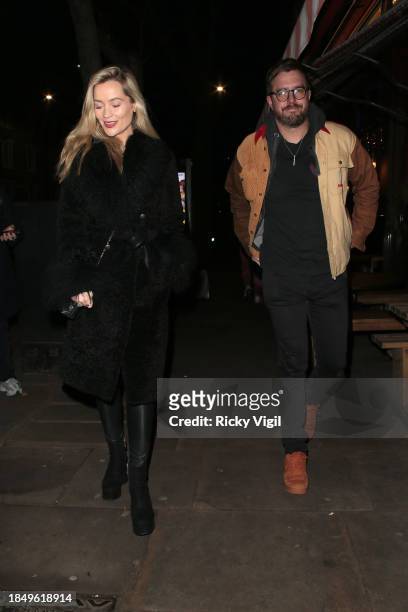 Laura Whitmore and Iain Stirling seen attending Children with Cancer Christmas Quiz at The Kings Arms on December 11, 2023 in London, England.