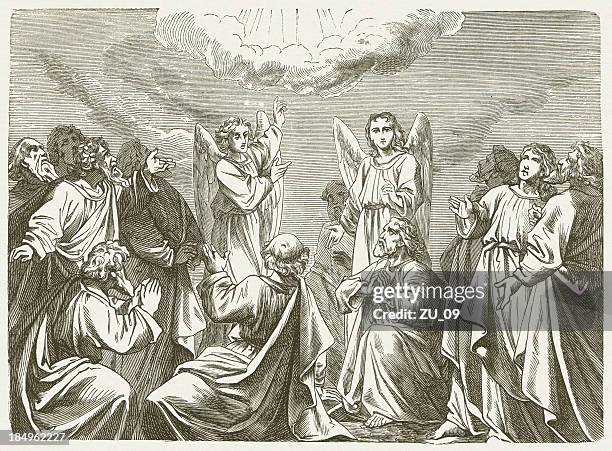 ascension of christ, wood engraving, published in 1877 - ascension of jesus christ stock illustrations