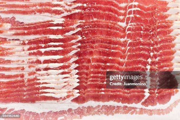 sliced bacon background - raw bacon stock pictures, royalty-free photos & images