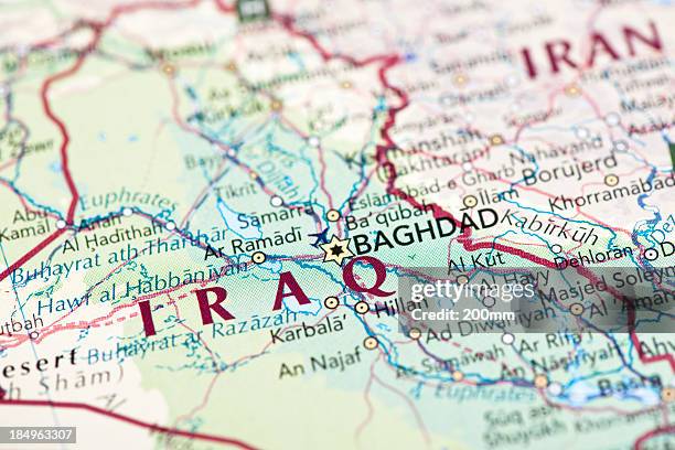 map of iraq - baghdad stockfoto's en -beelden