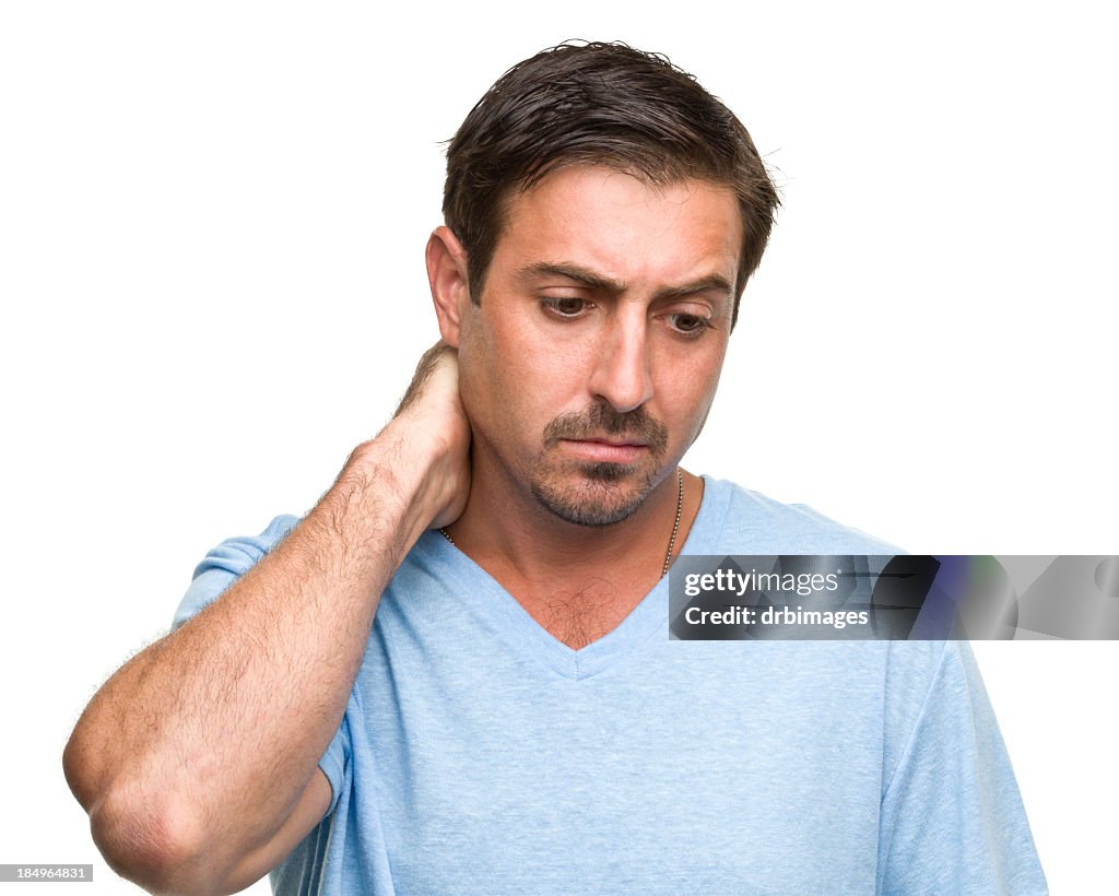 Stressed Man Rubs Neck