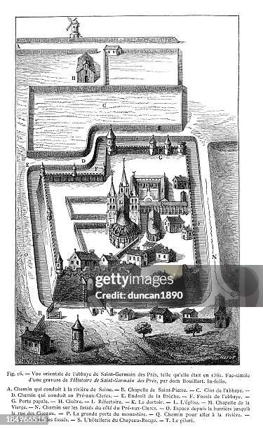 abbey of saint-germain-des-prés - monastery stock illustrations