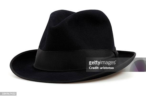 nero cappello fedora, isolato su bianco - hat foto e immagini stock