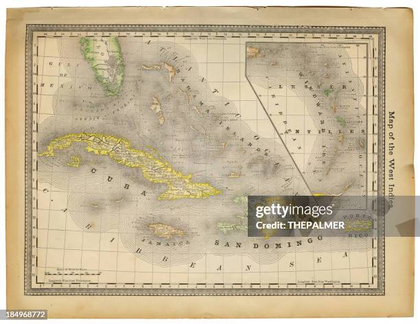 west indies map 1882 - bahamas map stock illustrations