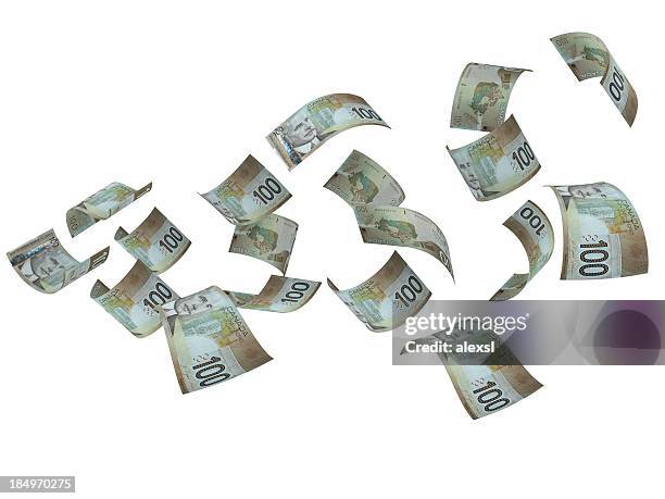 flying canadian dollars - canadian dollars stock pictures, royalty-free photos & images