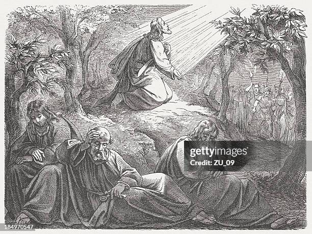 jesus in garden of versailles und schlafen disciples - apostel stock-grafiken, -clipart, -cartoons und -symbole