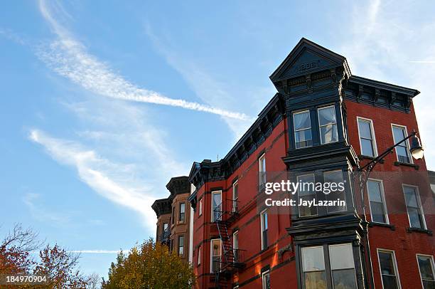 19° secolo fila di case appartamento di park slope a brooklyn, new york, - brooklyn brownstone foto e immagini stock