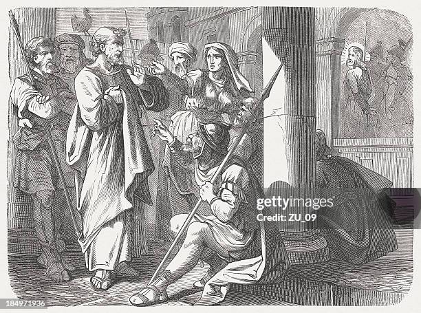peter’s denials, wood engraving, published in 1877 - back stabbed stock illustrations