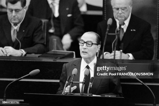 Portrait du président François Mitterrand le 20 janvier 1983 à l'occasion du 20ème anniversaire de la signature du traité franco-allemand.