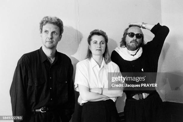 Mathieu Carrière, Werner Schroeter et Elfriede Jelinek lors du tournage du film 'Malina' le 8 août 1990