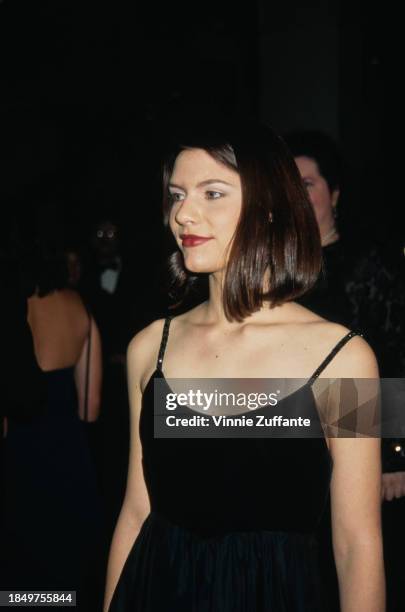 American actress Claire Danes, wearing a black scoop neck evening gown, attends the 52nd Golden Globe Awards, held at the Beverly Hilton Hotel in...