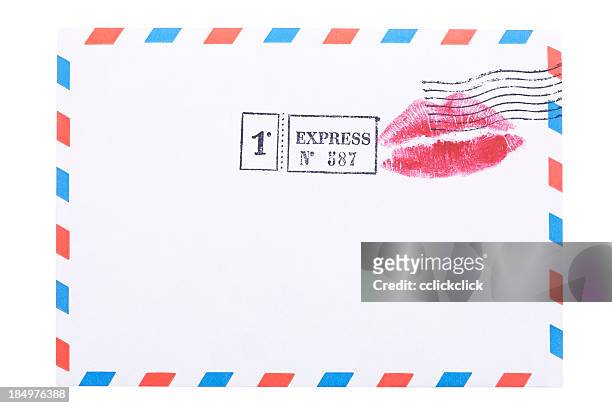 air mail envelope with kiss - love letter stock pictures, royalty-free photos & images