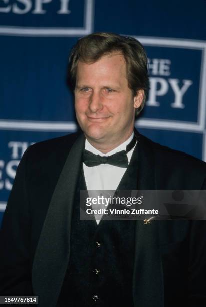 American actor Jeff Daniels, wearing a tuxedo and bow tie, in the press room of the 7th Annual Excellence in Sports Performance Yearly Awards, held...