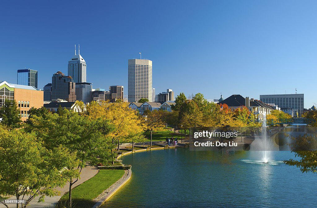View of Indianapolis skyline and Canal Walk