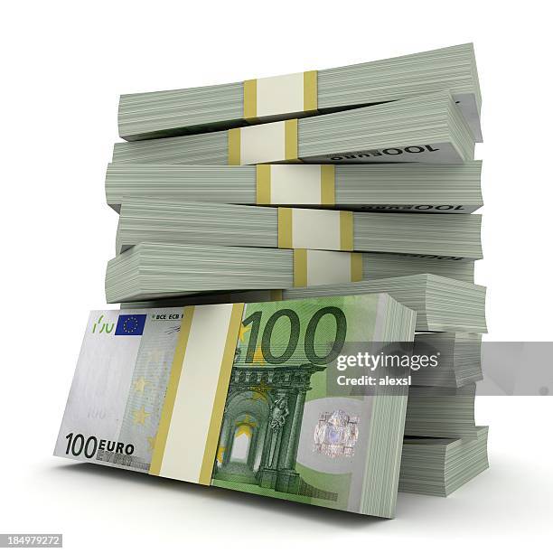 banconote in euro - piles of money foto e immagini stock