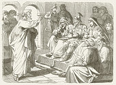 Peter's sermon at Cornelius (Acts 10), wood engraving, published 1877