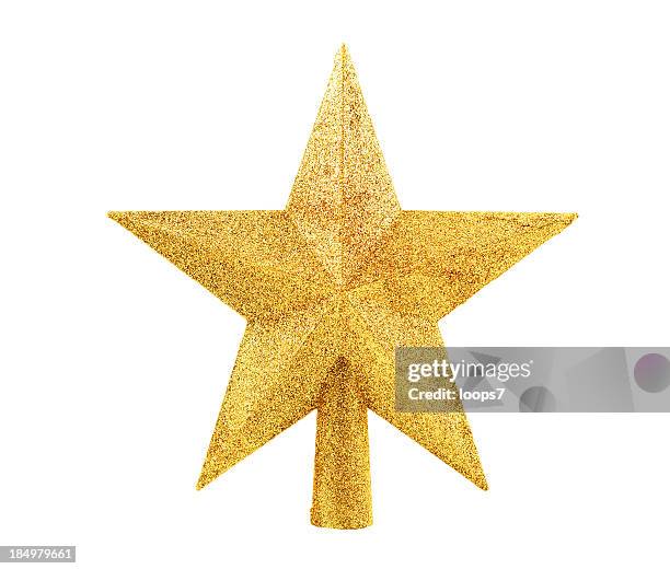dekoration für die weihnachtsbaumspitze mit clipping path - weihnachtsstern stock-fotos und bilder