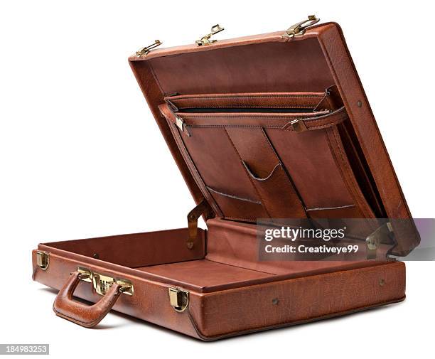 open vintage briefcase - old briefcase stock pictures, royalty-free photos & images